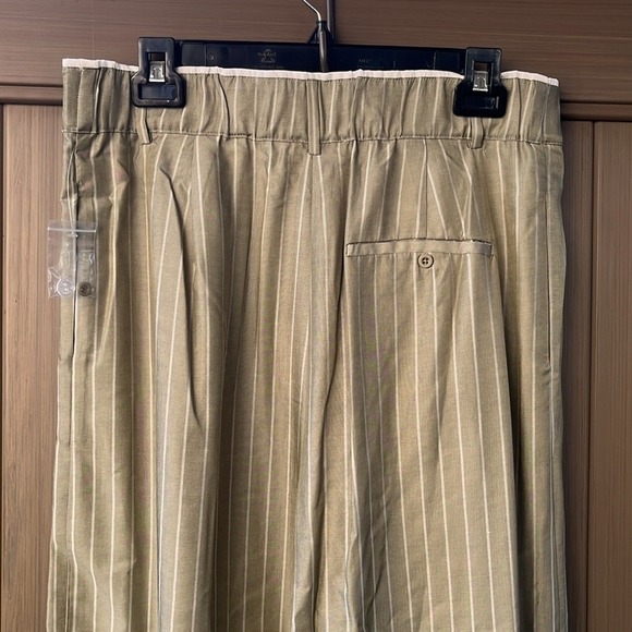 Camila Coelho Women's Olive Green Pinstripe Wide Leg Pleated Pants sz L Career - Picture 9 of 14